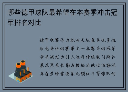 哪些德甲球队最希望在本赛季冲击冠军排名对比